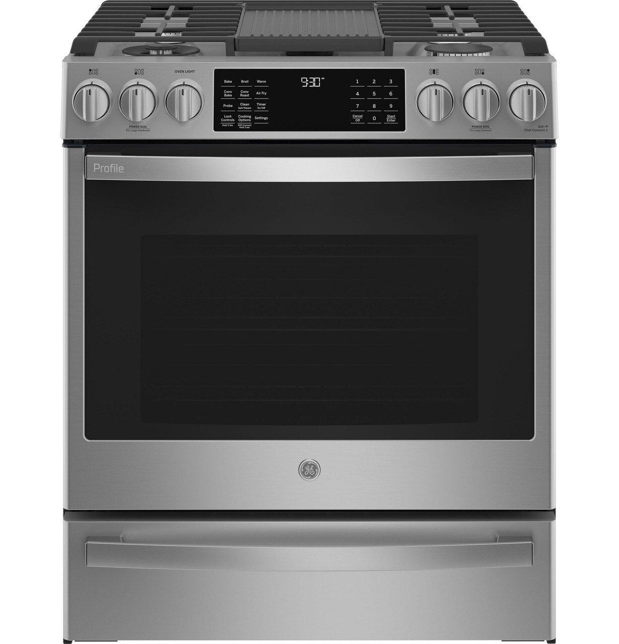 GE Profile&trade; Fingerprint Resistant Stainless Steel 36-1/2 x 30 in. 5.6 cu. ft. 50500 BTU 5-Burner Gas Sealed Slide-In Range 