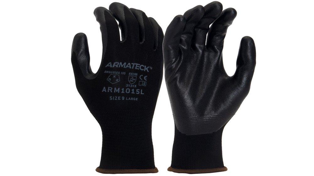 Armateck Black 15 ga Foam Coated Nitrile and Nylon Disposable Gloves 
