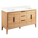 60 in. Floor Mount Vanity in Natural Teak, Feathered White with White