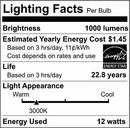 SATCO Clear/Silver 12.5W Dimmable LED Medium E-26 Bulb 