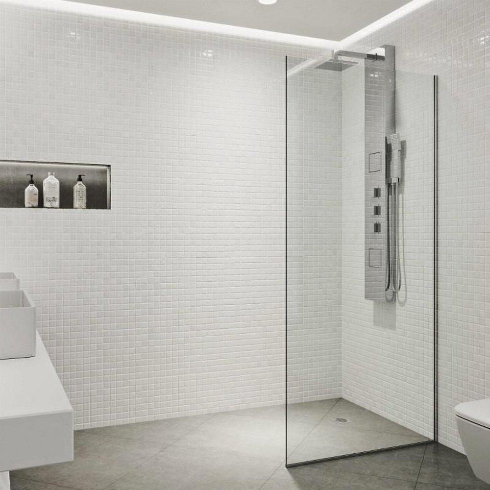 VIGO Matte Black 74 x 34-1/8 in. Frameless Shower Door 