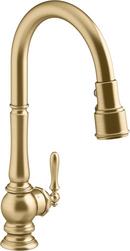 Single Handle Pull Down Kitchen Faucet in Vibrant Brushed Moderne Brass