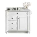 35-13/16 in. Floor Mount Vanity in Bright White, Satin Nickel with Classic White