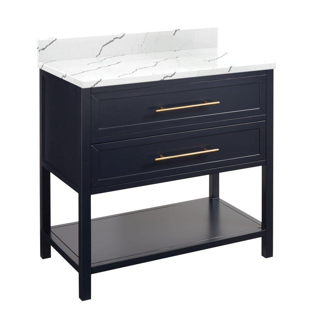 Signature Hardware Midnight Navy Blue 36 in. Floor Mount Vanity in Midnight Navy Blue with Hailstone White 