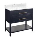 Signature Hardware Midnight Navy Blue 36 in. Floor Mount Vanity in Midnight Navy Blue with Hailstone White 