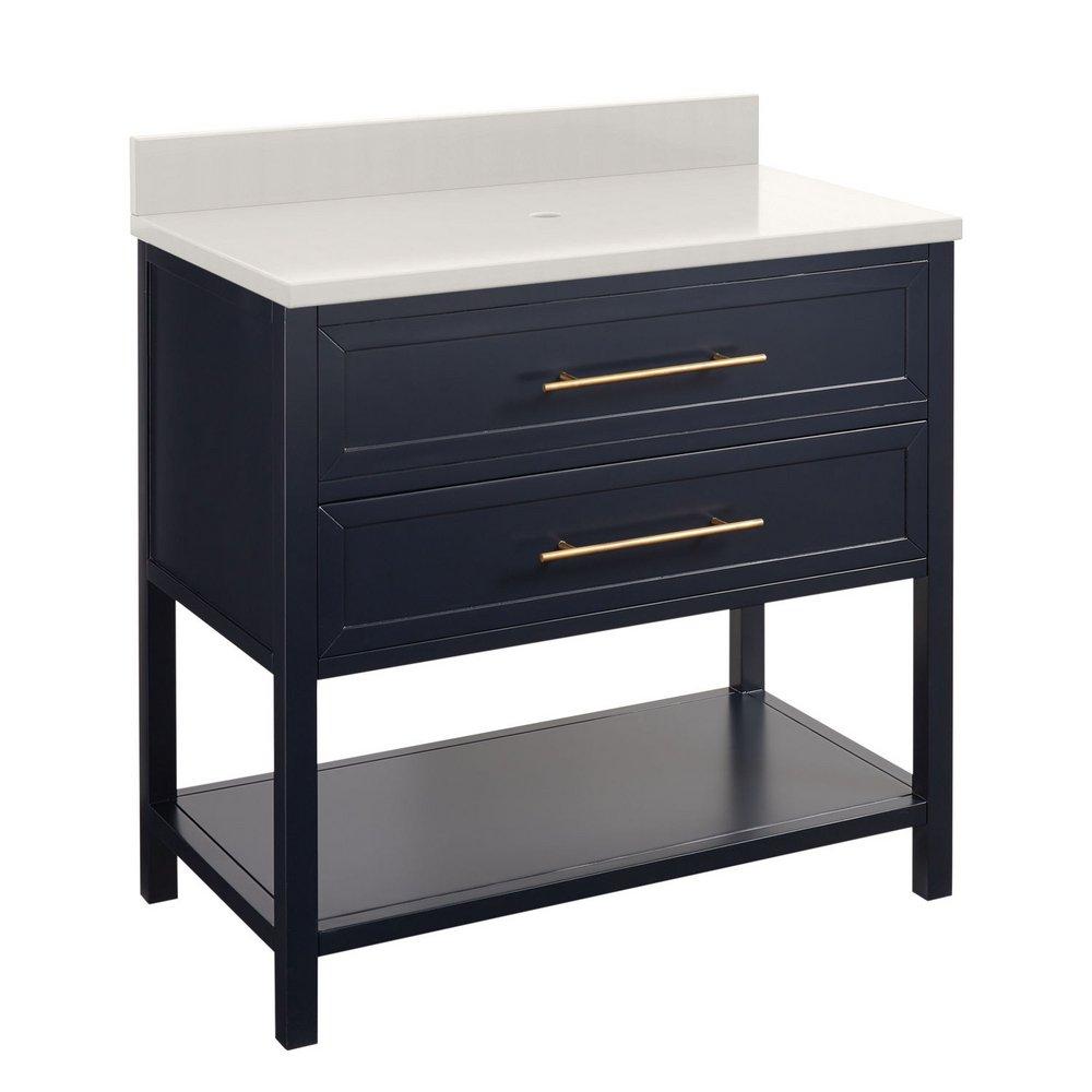 Signature Hardware Midnight Navy Blue 36 in. Floor Mount Vanity in Midnight Navy Blue with Riverside Grey 