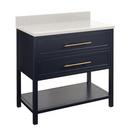 Signature Hardware Midnight Navy Blue 36 in. Floor Mount Vanity in Midnight Navy Blue with Riverside Grey 