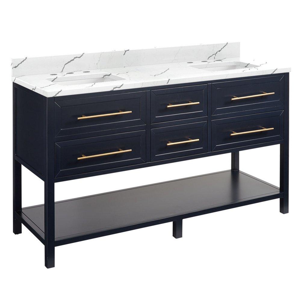 Signature Hardware Midnight Navy Blue 60 in. Floor Mount Vanity 