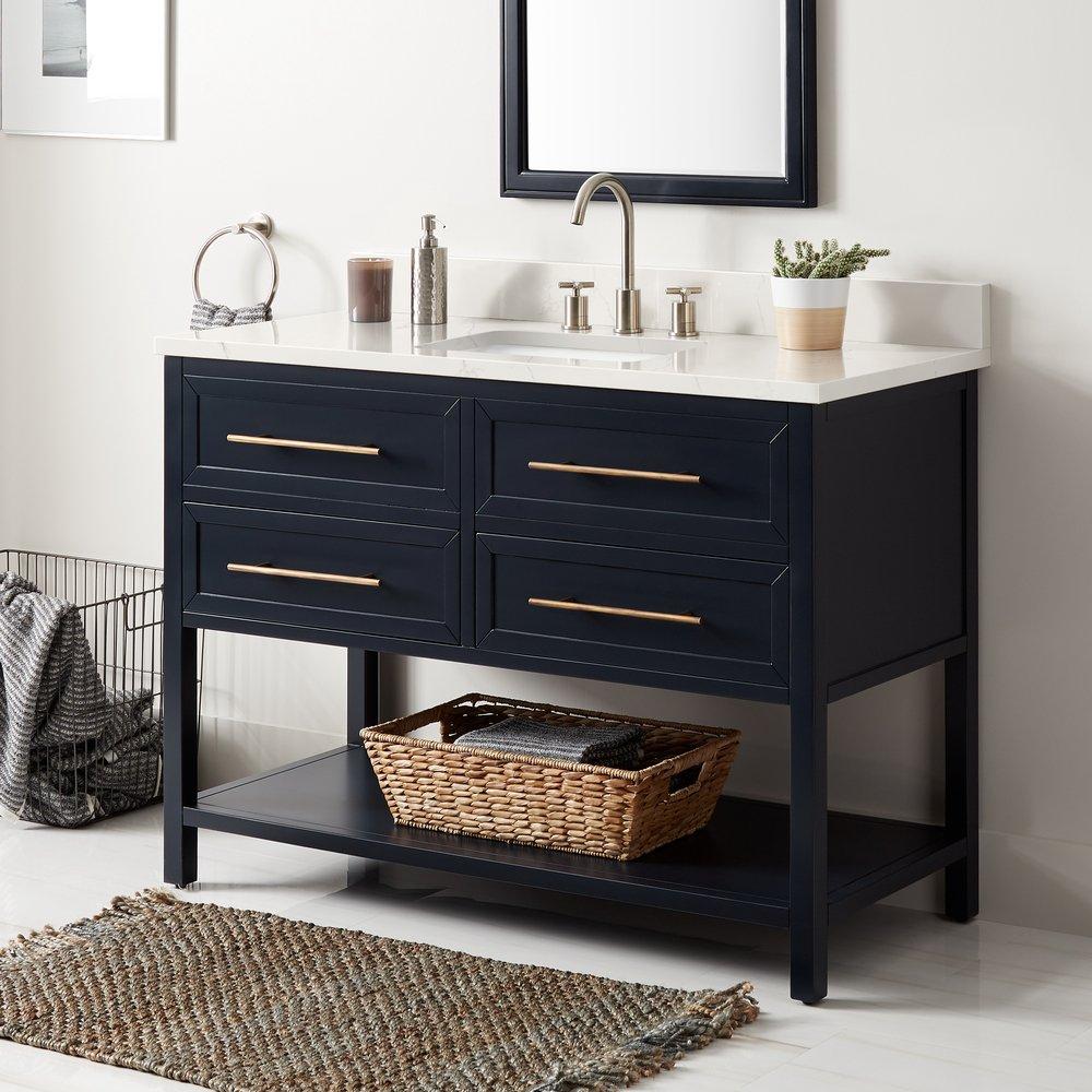 Signature Hardware Midnight Navy Blue 48 in. Floor Mount Vanity 