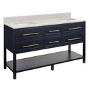 Signature Hardware Midnight Navy Blue 60 in. Floor Mount Vanity in Midnight Navy Blue, Riverside Grey with White 