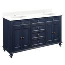 60 in. Floor Mount Vanity in Vintage Navy Blue, Feathered White with Antique Brass