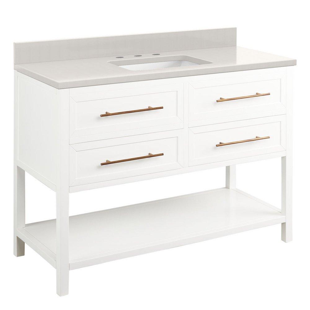 Signature Hardware Bright White 48 in. Floor Mount Vanity in White with Riverside Grey 