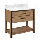 36 in. Floor Mount Vanity in Rustic Acacia with Hailstone White
