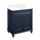 30 in. Floor Mount Vanity in Vintage Navy Blue, Feathered White with Antique Brass
