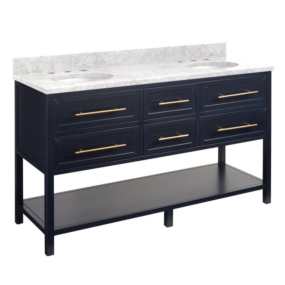 Signature Hardware Midnight Navy Blue 60 in. Floor Mount Vanity 