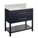 Signature Hardware Midnight Navy Blue 36 in. Floor Mount Vanity in Midnight Navy Blue, Riverside Grey with White 