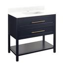 Signature Hardware Midnight Navy Blue 36 in. Floor Mount Vanity in Midnight Navy Blue, Feathered White with White 
