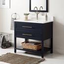 Signature Hardware Midnight Navy Blue 36 in. Floor Mount Vanity in Midnight Navy Blue, Feathered White with White 