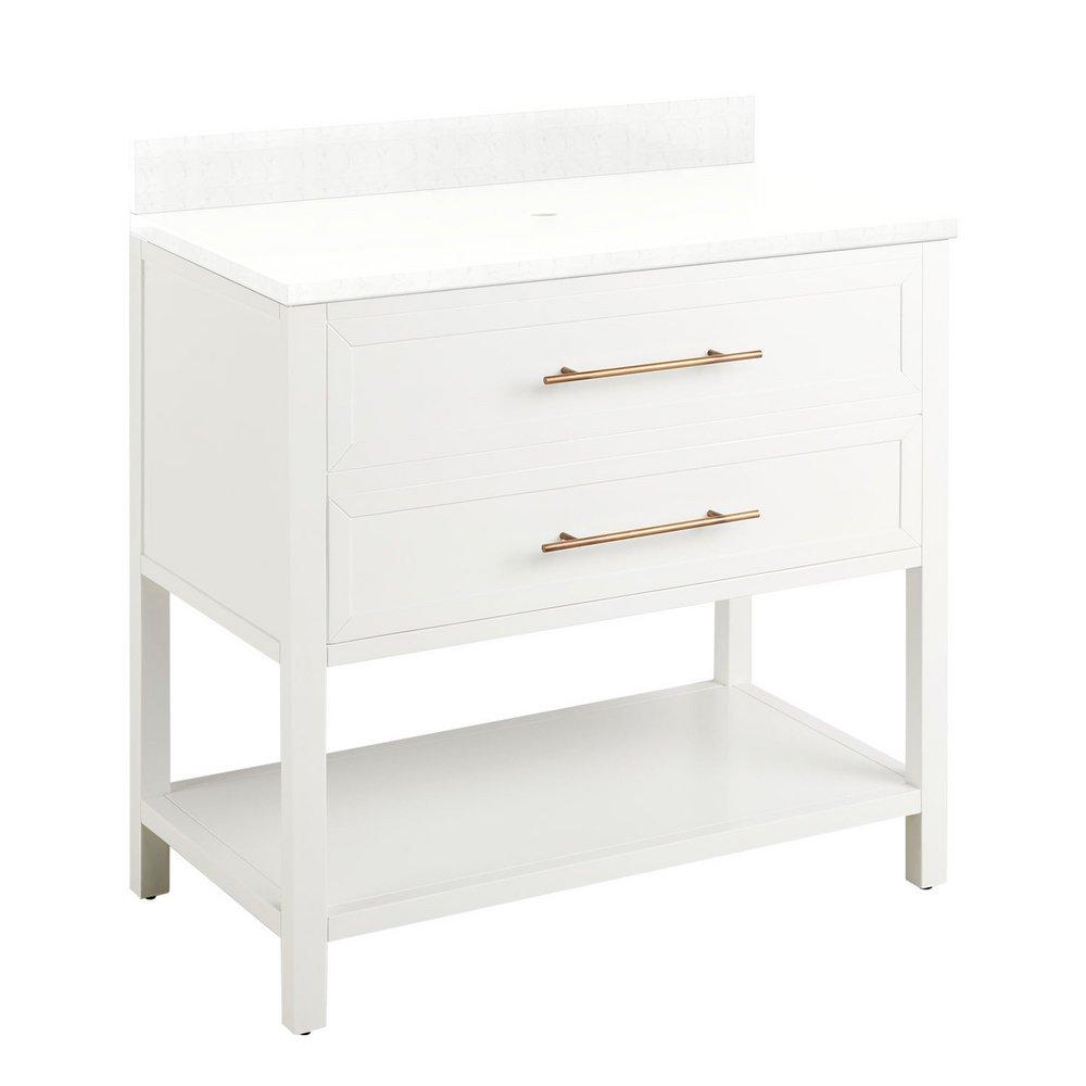 Signature Hardware Bright White 36 in. Floor Mount Vanity in White with Feathered White 