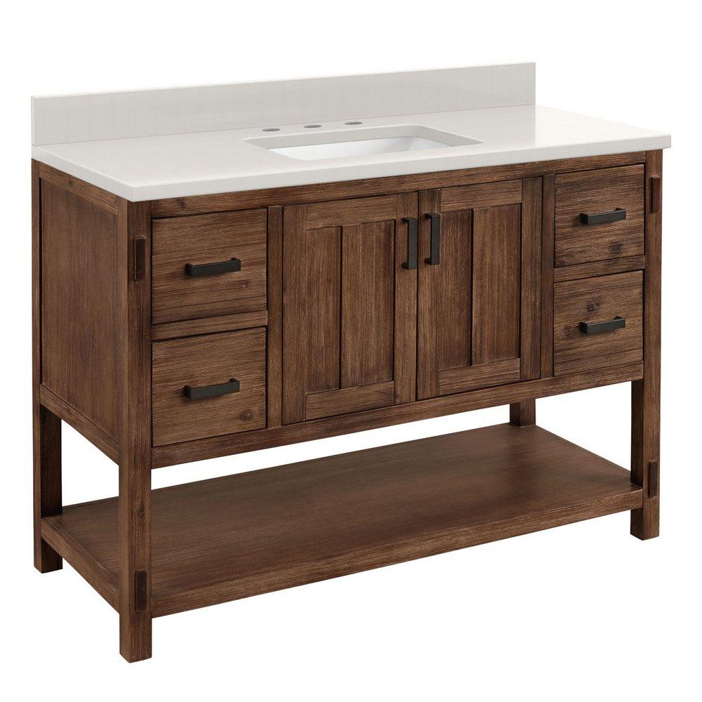 Signature Hardware Rustic Brown 48 in. Floor Mount Vanity in Rustic Brown with Riverside Grey 