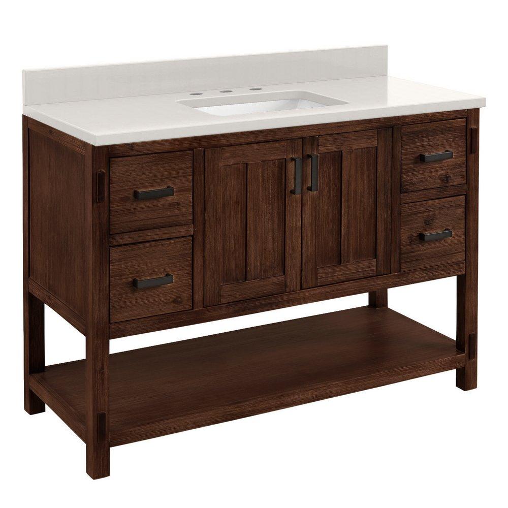 Signature Hardware Rustic Brown 48 in. Floor Mount Vanity in Rustic Brown with Riverside Grey 