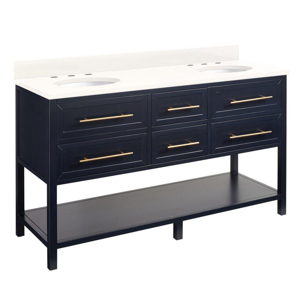 Signature Hardware Midnight Navy Blue 60 in. Floor Mount Vanity 