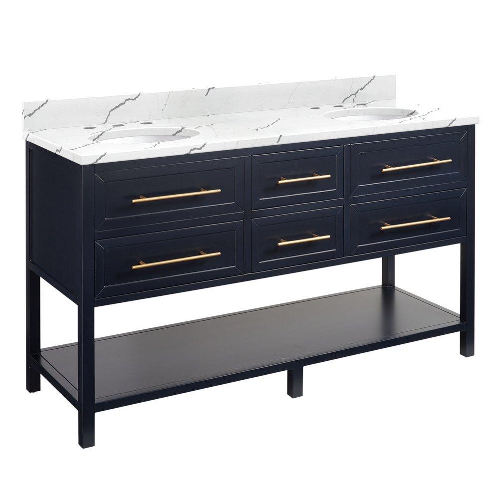 Signature Hardware Midnight Navy Blue 60 in. Floor Mount Vanity 