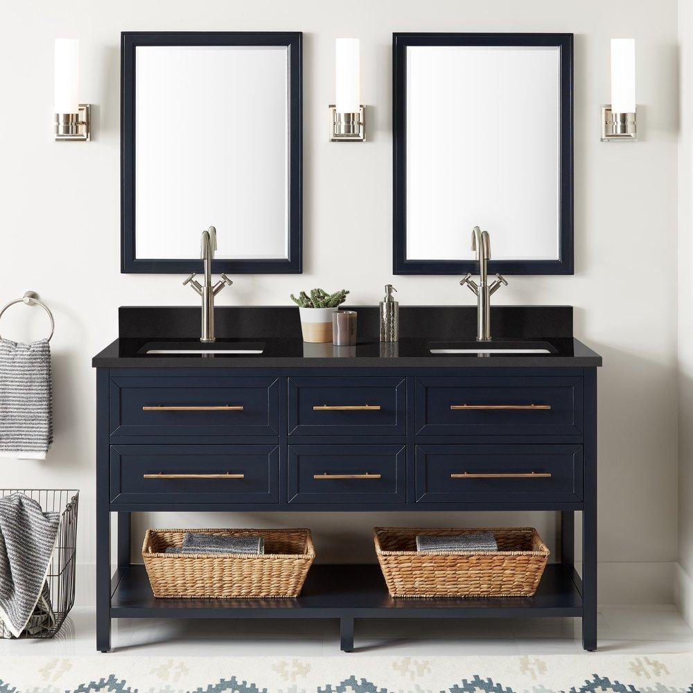 Signature Hardware Midnight Navy Blue 60 in. Floor Mount Vanity 
