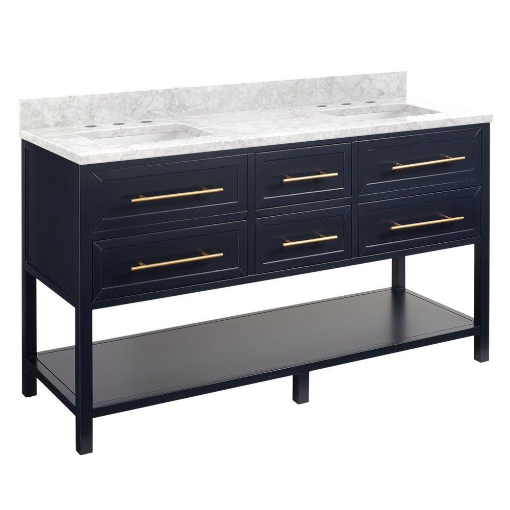 Signature Hardware Midnight Navy Blue 60 in. Floor Mount Vanity 