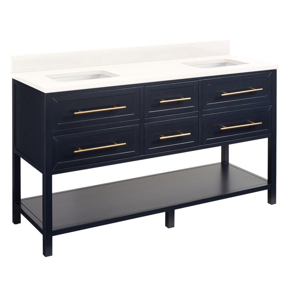 Signature Hardware Midnight Navy Blue 60 in. Floor Mount Vanity 