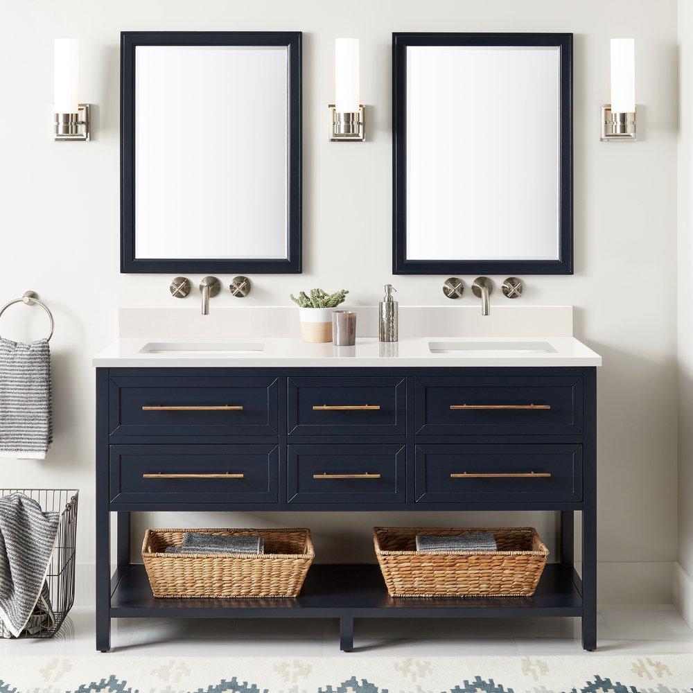 Signature Hardware Midnight Navy Blue 60 in. Floor Mount Vanity 
