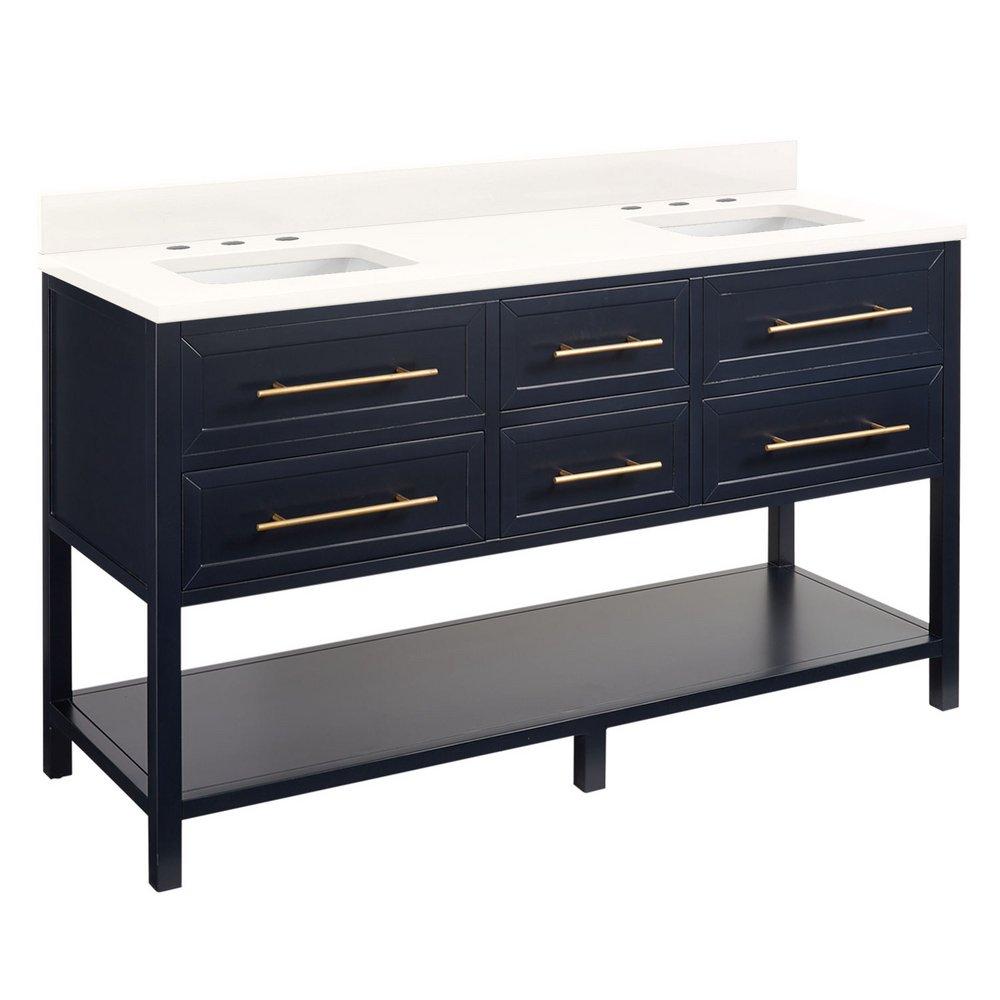 Signature Hardware Midnight Navy Blue 60 in. Floor Mount Vanity 