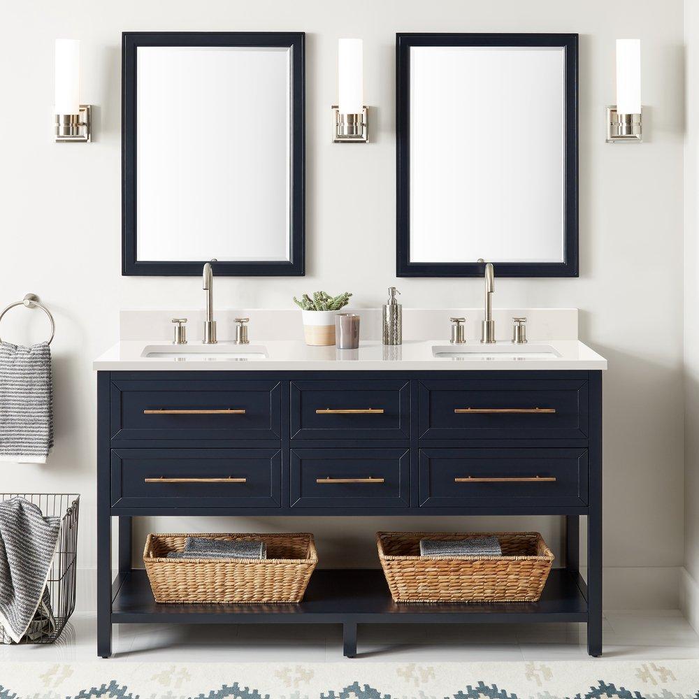 Signature Hardware Midnight Navy Blue 60 in. Floor Mount Vanity 
