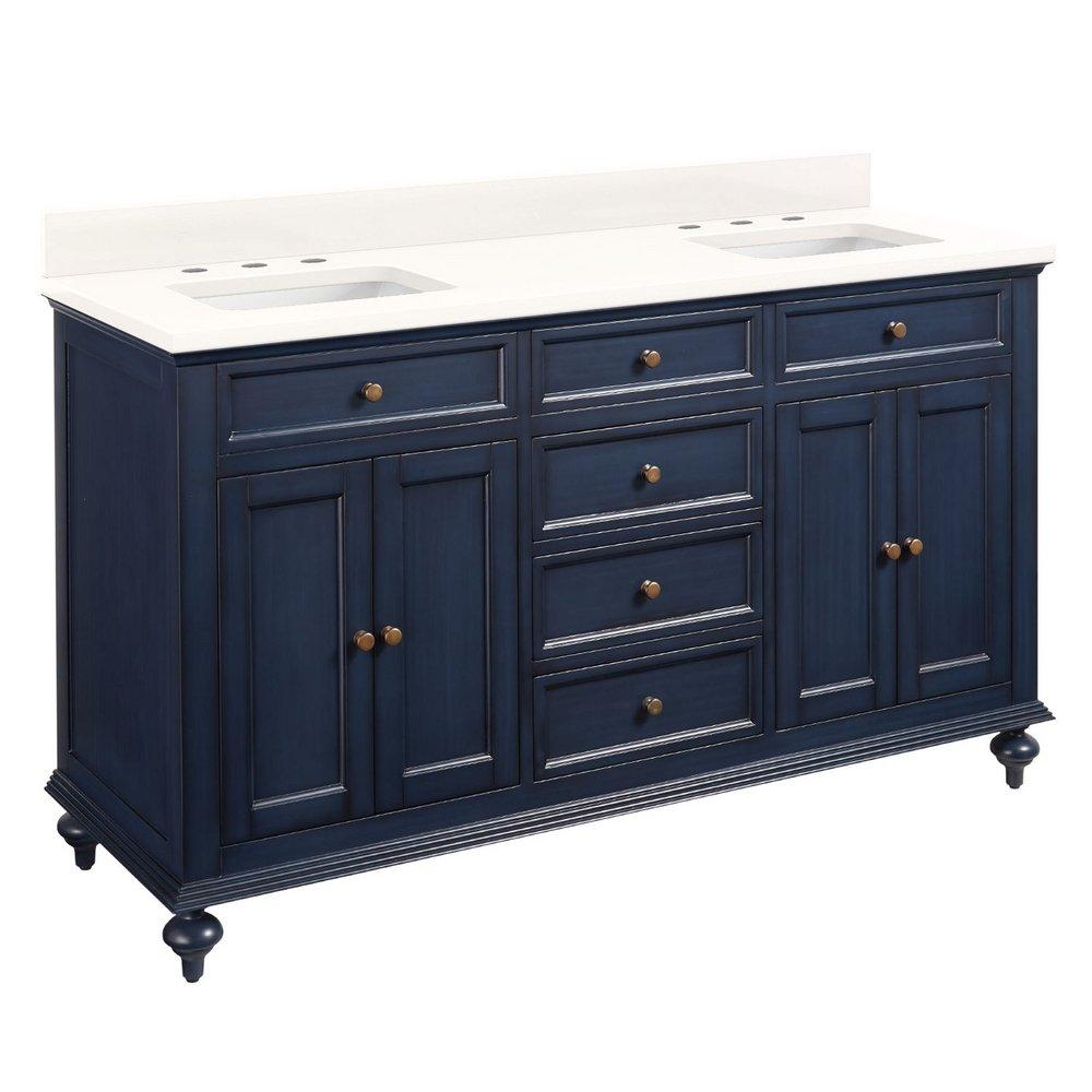 Signature Hardware Vintage Navy Blue 60 in. Floor Mount Vanity 