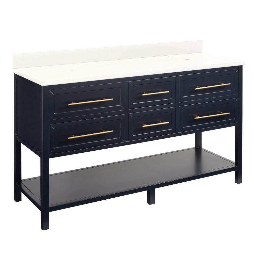 Signature Hardware Midnight Navy Blue 60 in. Floor Mount Vanity 