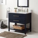 36 in. Floor Mount Vanity in Midnight Navy Blue, Feathered White with White