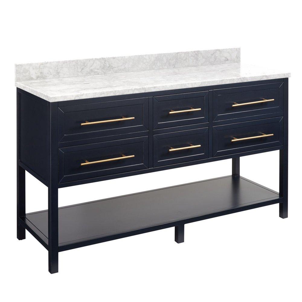 Signature Hardware Midnight Navy Blue 60 in. Floor Mount Vanity 