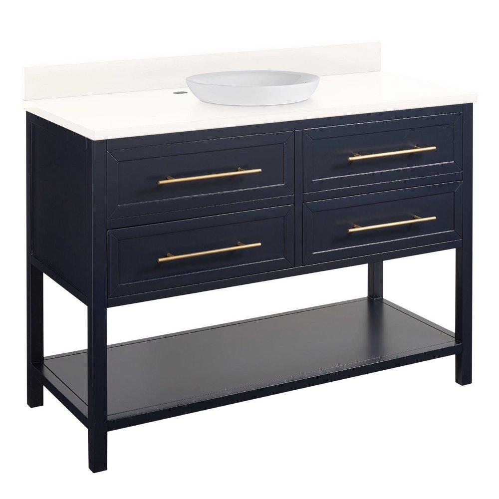 Signature Hardware Midnight Navy Blue 48 in. Floor Mount Vanity in Midnight Navy Blue with Arctic White 