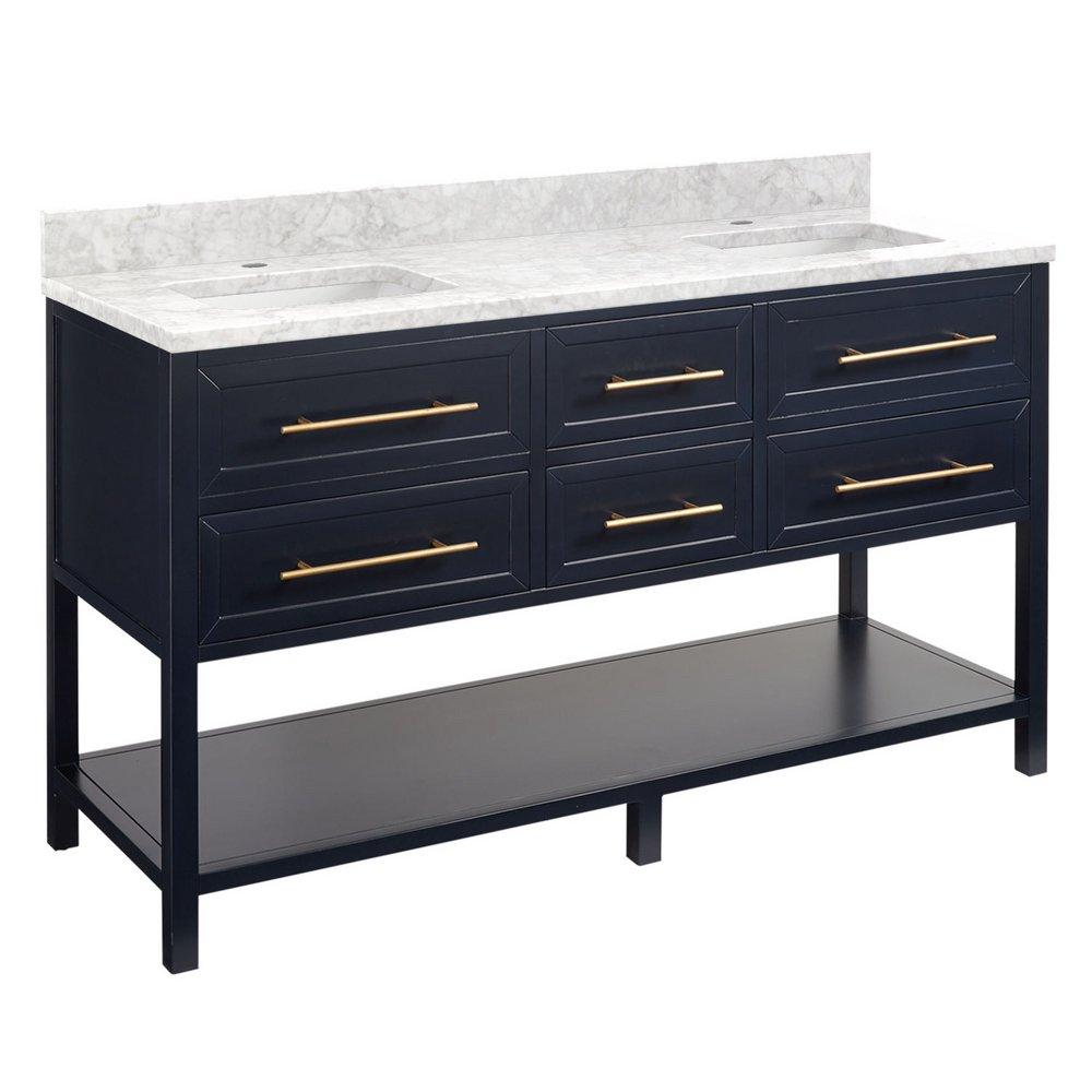 Signature Hardware Midnight Navy Blue 60 in. Floor Mount Vanity 