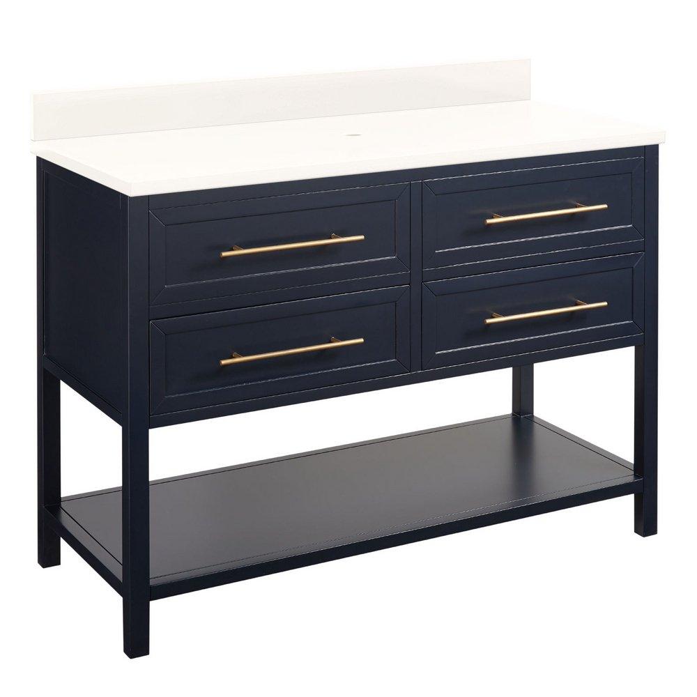 Signature Hardware Midnight Navy Blue 48 in. Floor Mount Vanity in Midnight Navy Blue with Arctic White 