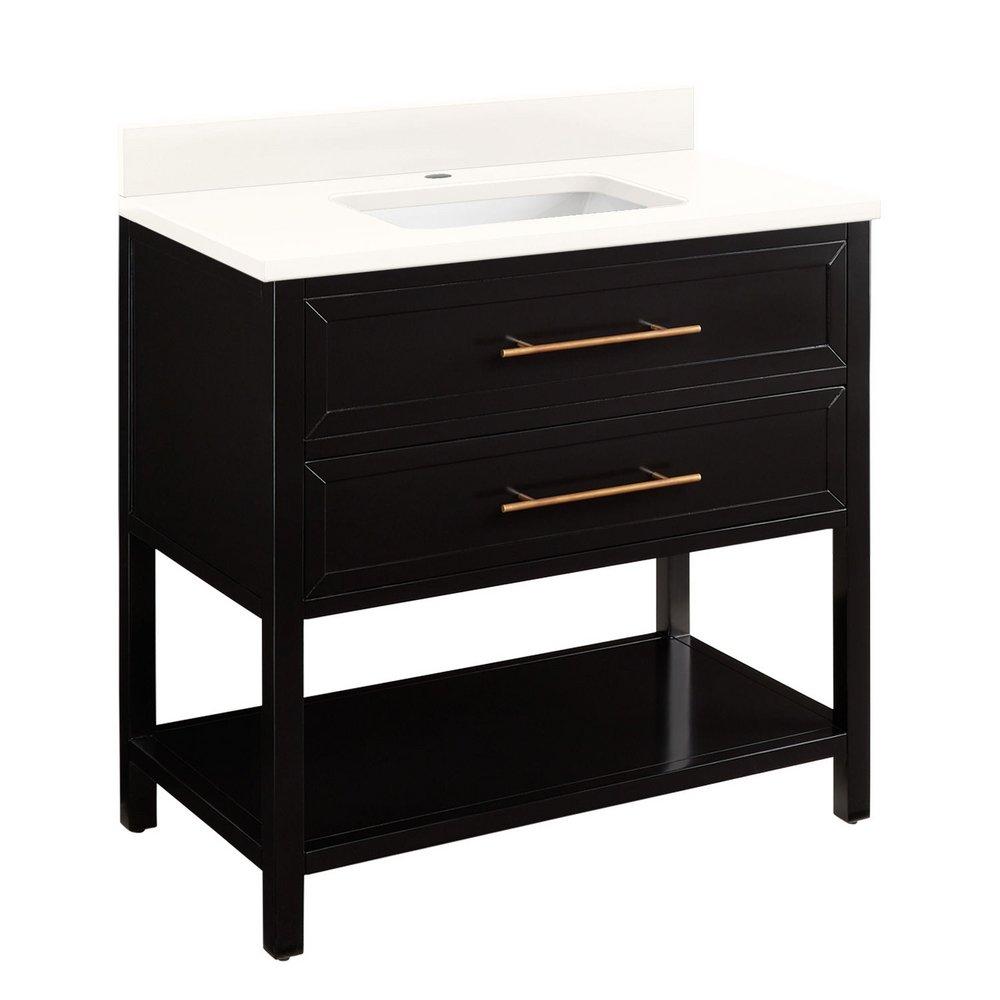 Signature Hardware Black 36 in. Floor Mount Vanity in Black with Arctic White 