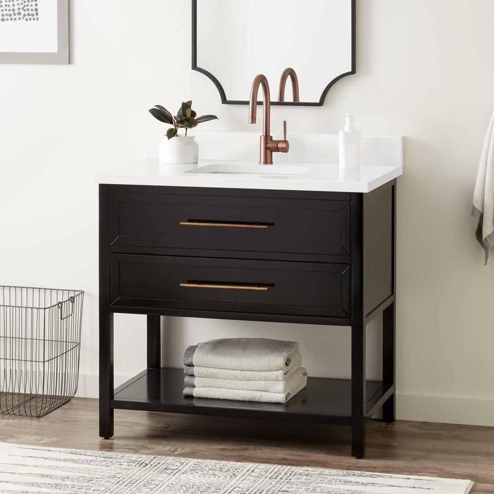 Signature Hardware Black 36 in. Floor Mount Vanity in Black with Arctic White 