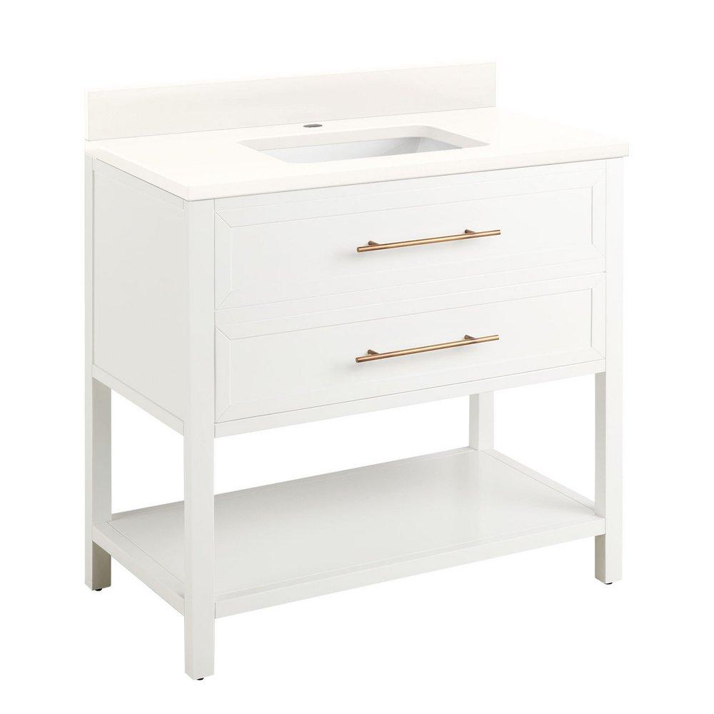 Signature Hardware Bright White 36 in. Floor Mount Vanity in White with Arctic White 
