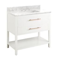 36 in. Floor Mount Vanity in Bright White with Carrara Marble
