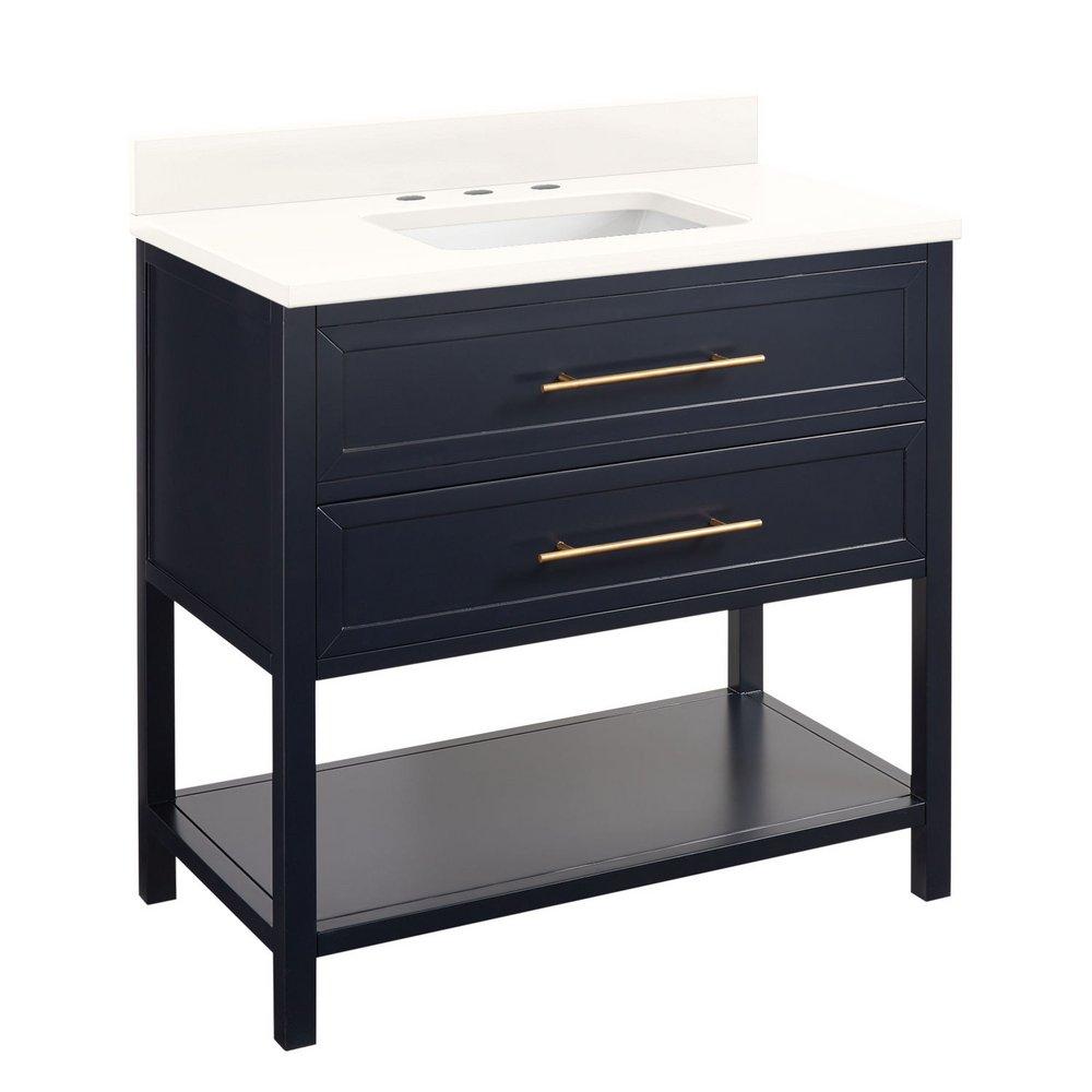 Signature Hardware Midnight Navy Blue 36 in. Floor Mount Vanity in Midnight Navy Blue with Arctic White 