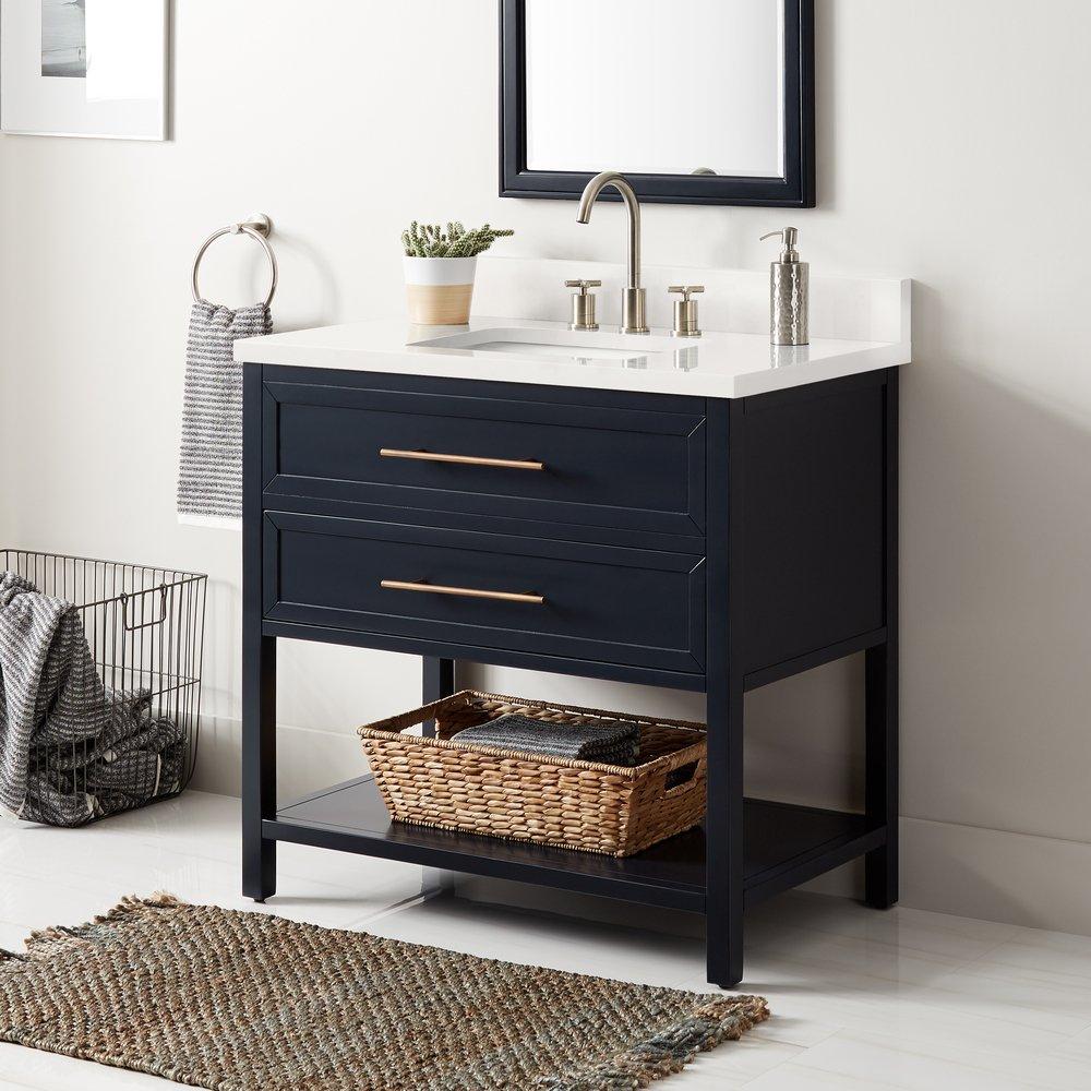 Signature Hardware Midnight Navy Blue 36 in. Floor Mount Vanity 