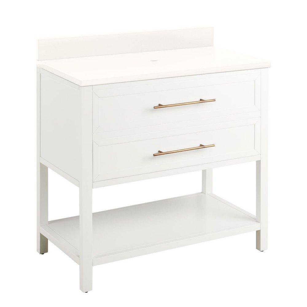 Signature Hardware Bright White 36 in. Floor Mount Vanity in White with Arctic White 