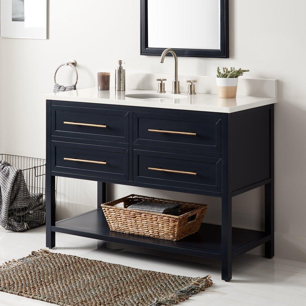 Signature Hardware Midnight Navy Blue 48 in. Floor Mount Vanity 