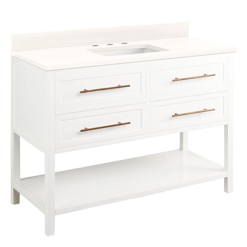 Signature Hardware Bright White 48 in. Floor Mount Vanity in White with Arctic White 