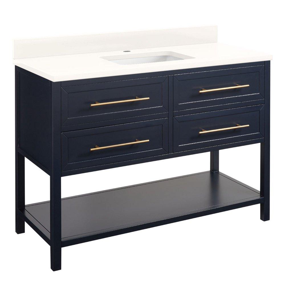 Signature Hardware Midnight Navy Blue 48 in. Floor Mount Vanity in Midnight Navy Blue with Arctic White 